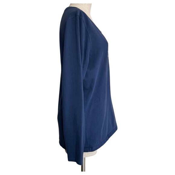 Life Is Good Womens Blue V Neck Long Sleeve Shirt Joyful Peace Navy Blue size L - Picture 4 of 7